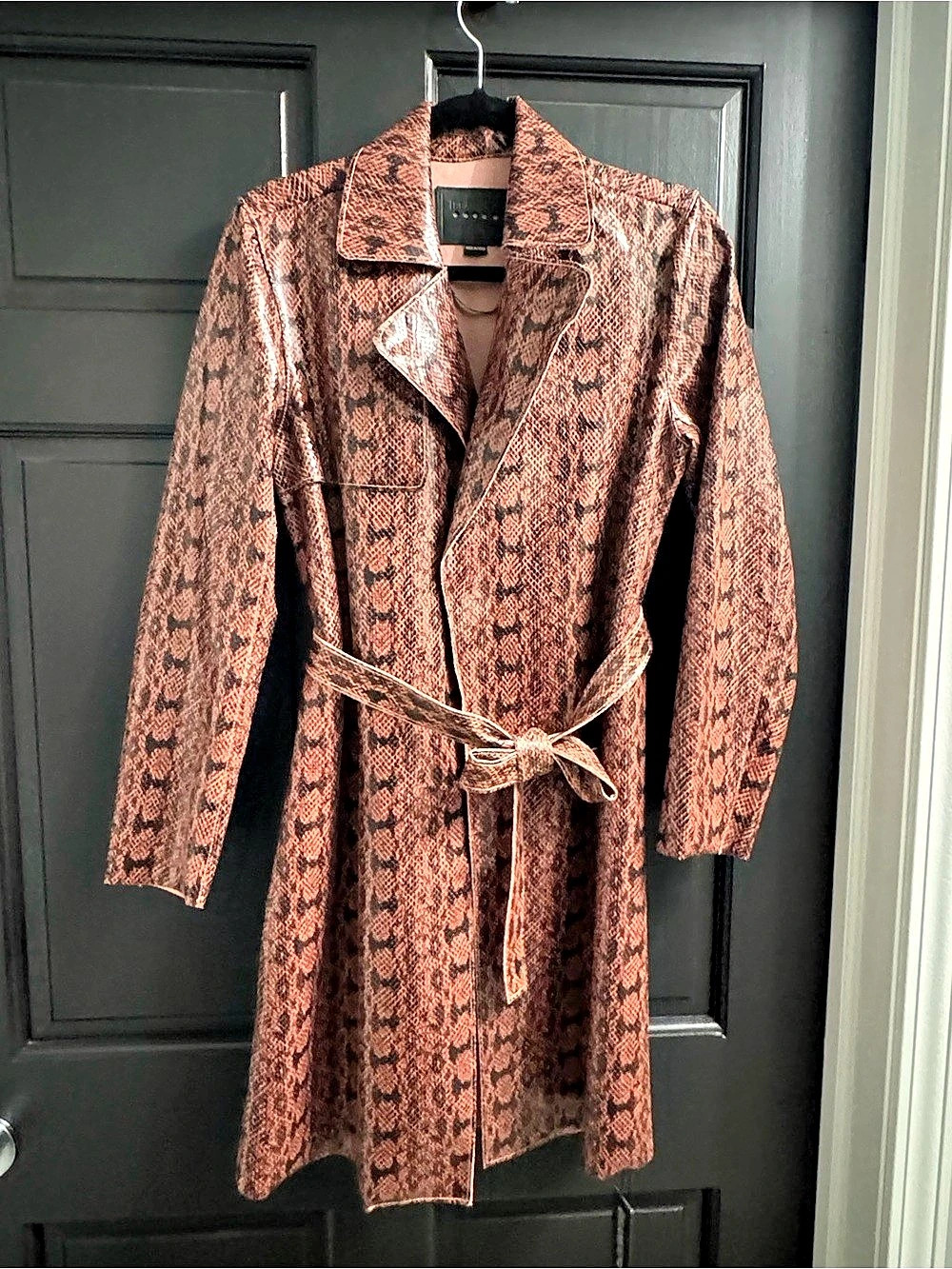 Blank NYC On The Move Trench Coat Animal Print Trench Coat in Brown & Pink